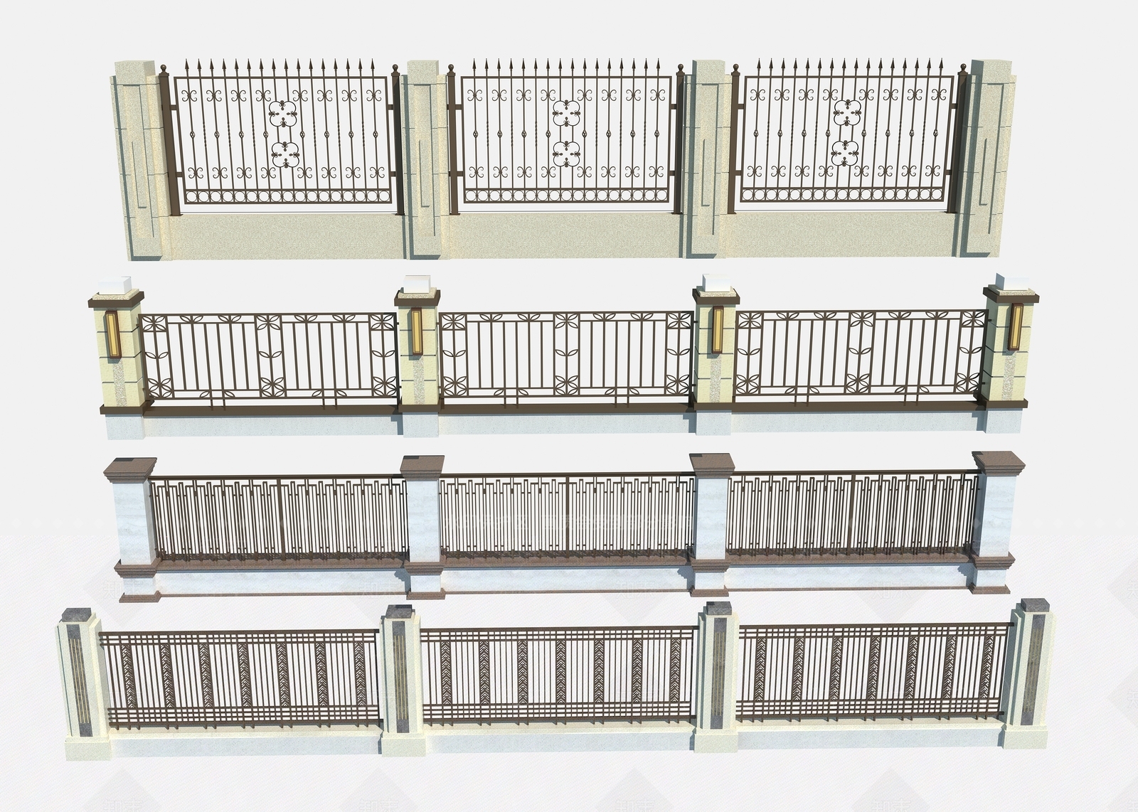 现代铁艺围墙3D模型下载【ID:1115052475】