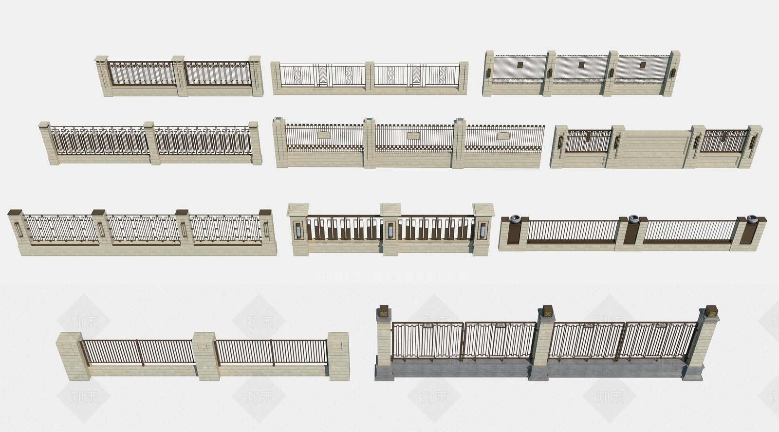 现代铁艺围墙3D模型下载【ID:1115052573】