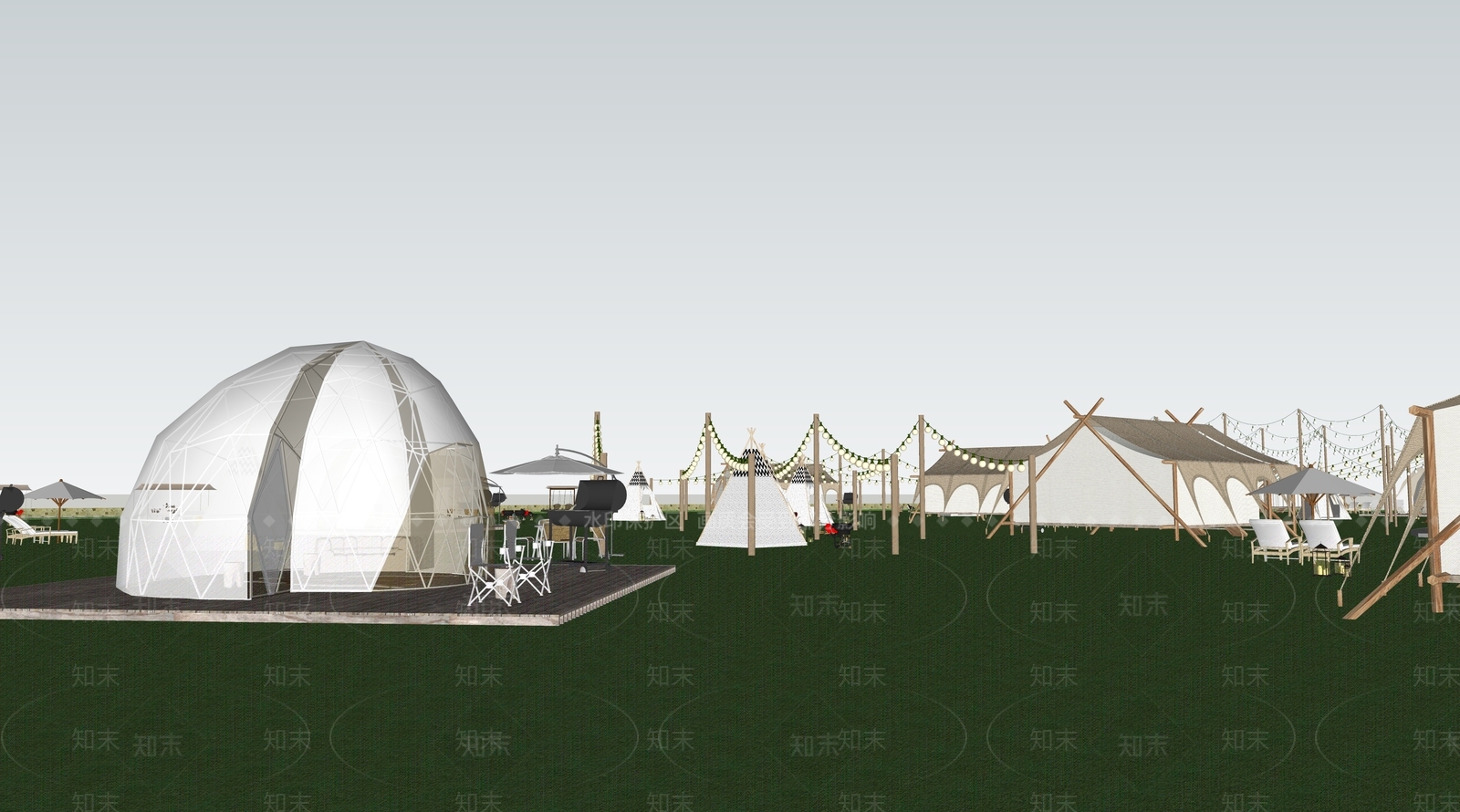 现代帐篷营地SU模型下载【ID:1115053354】