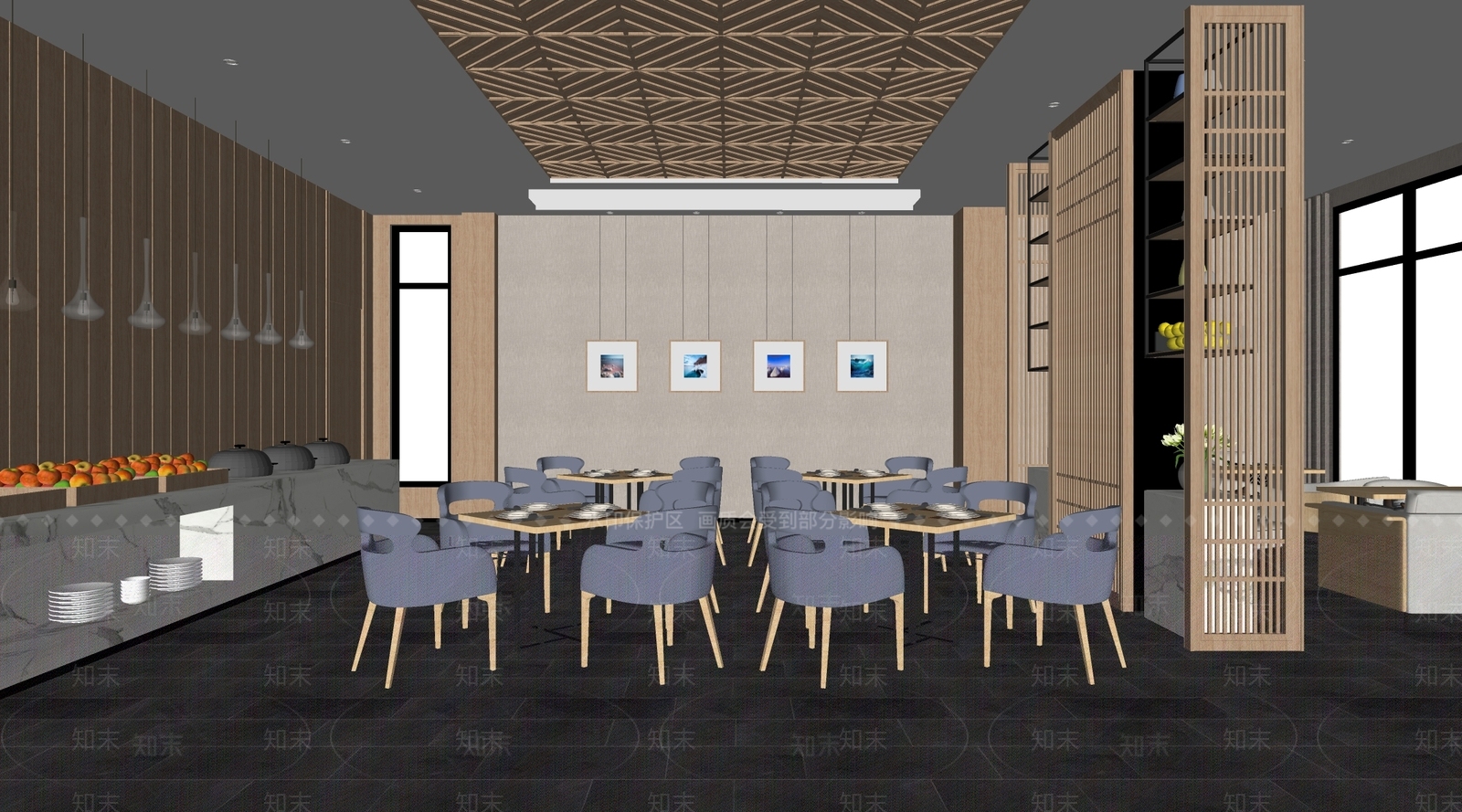 现代自助餐厅SU模型下载【ID:1115053418】