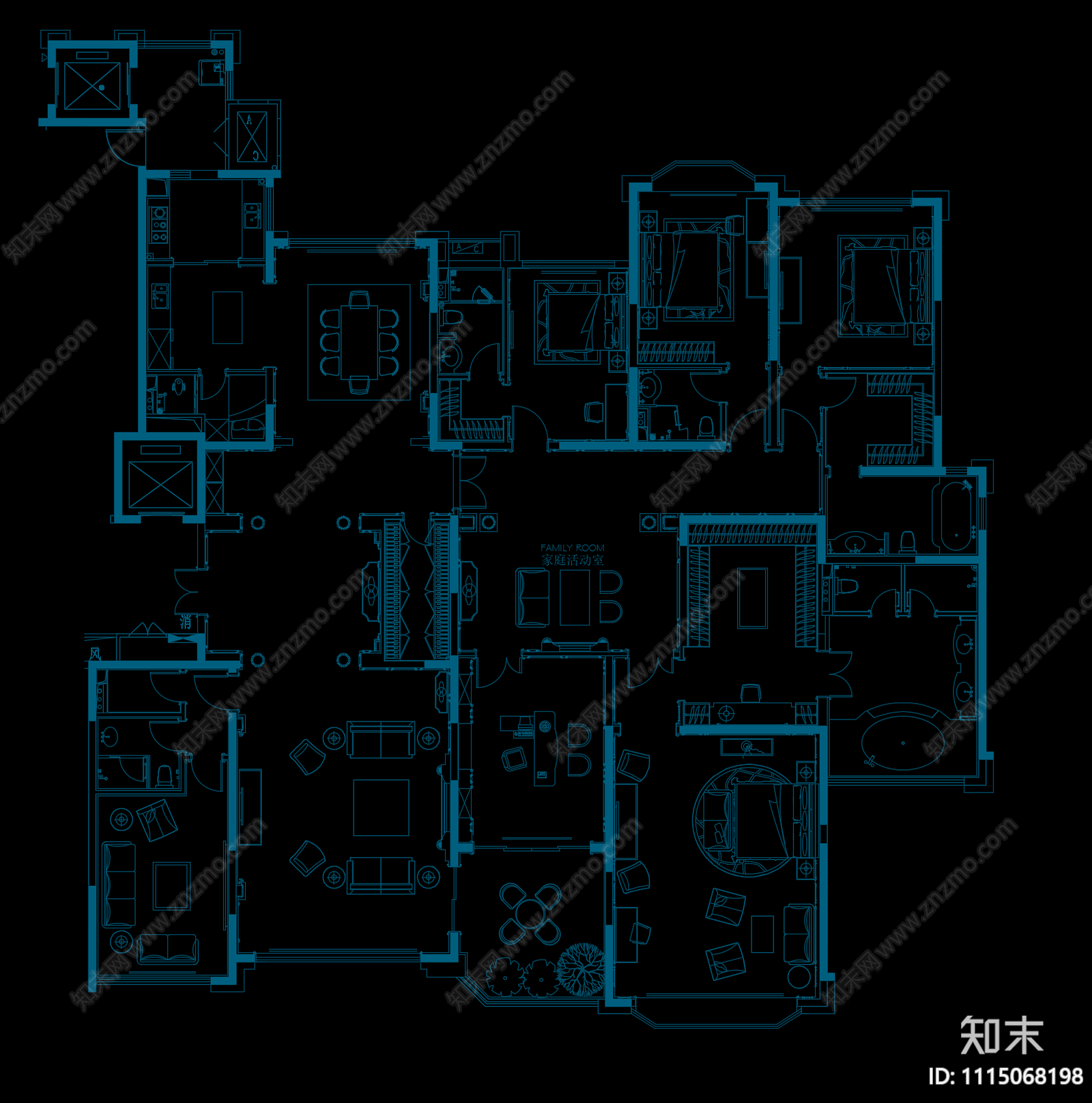 60套大平层CAD平面布置方案cad施工图下载【ID:1115068198】