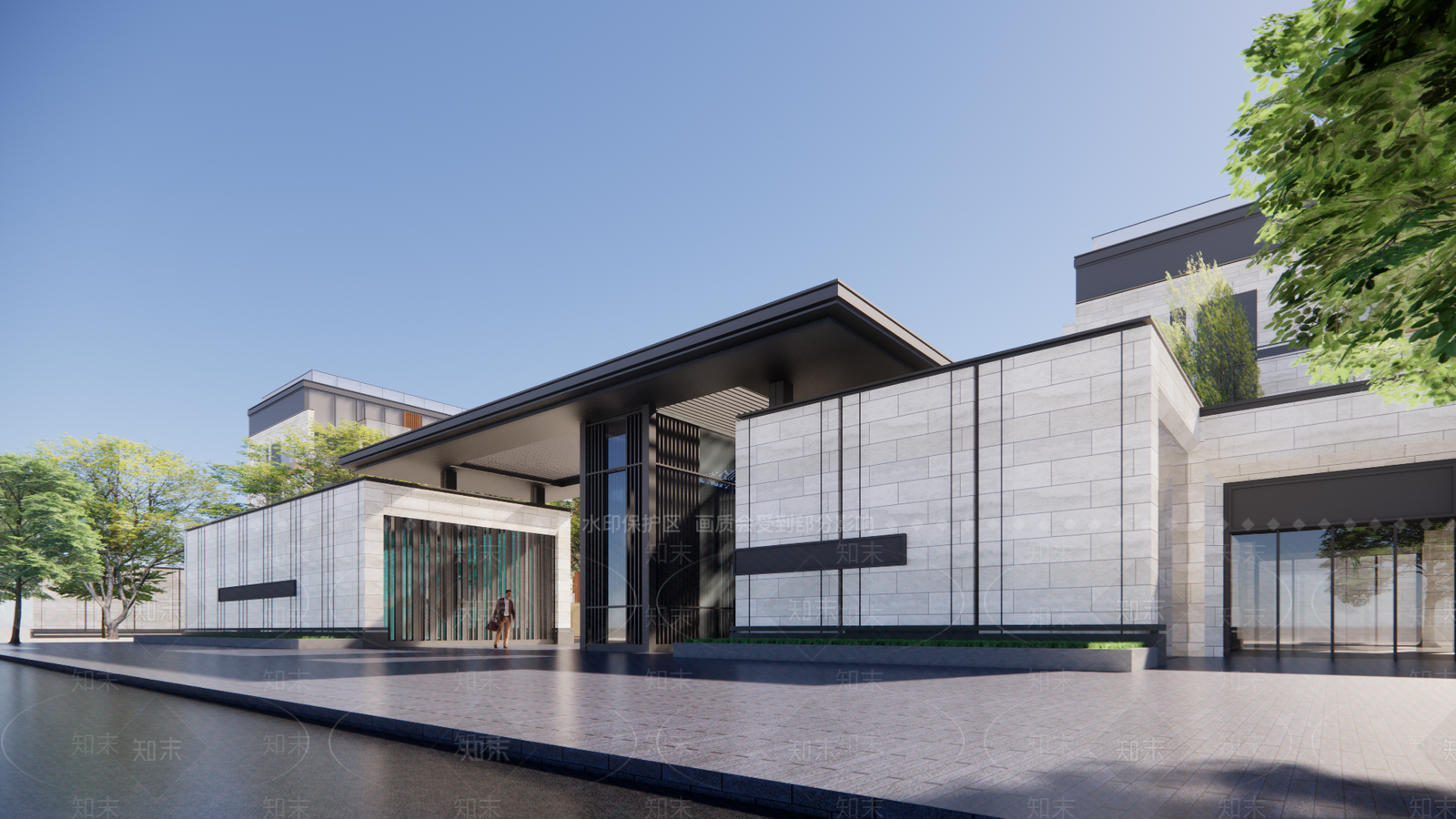 现代新亚洲风格小区入口大门SU模型下载【ID:1115068927】