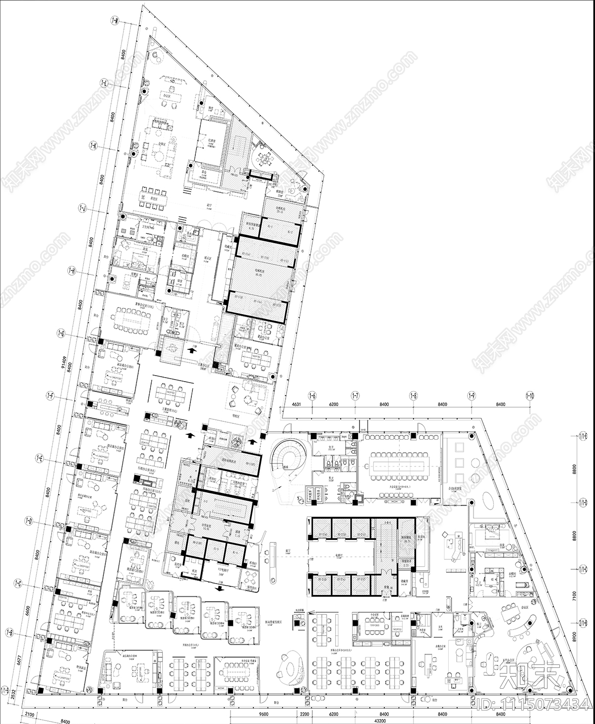 鸿瑞集团总部办公室CAD施工图施工图下载【ID:1115073434】