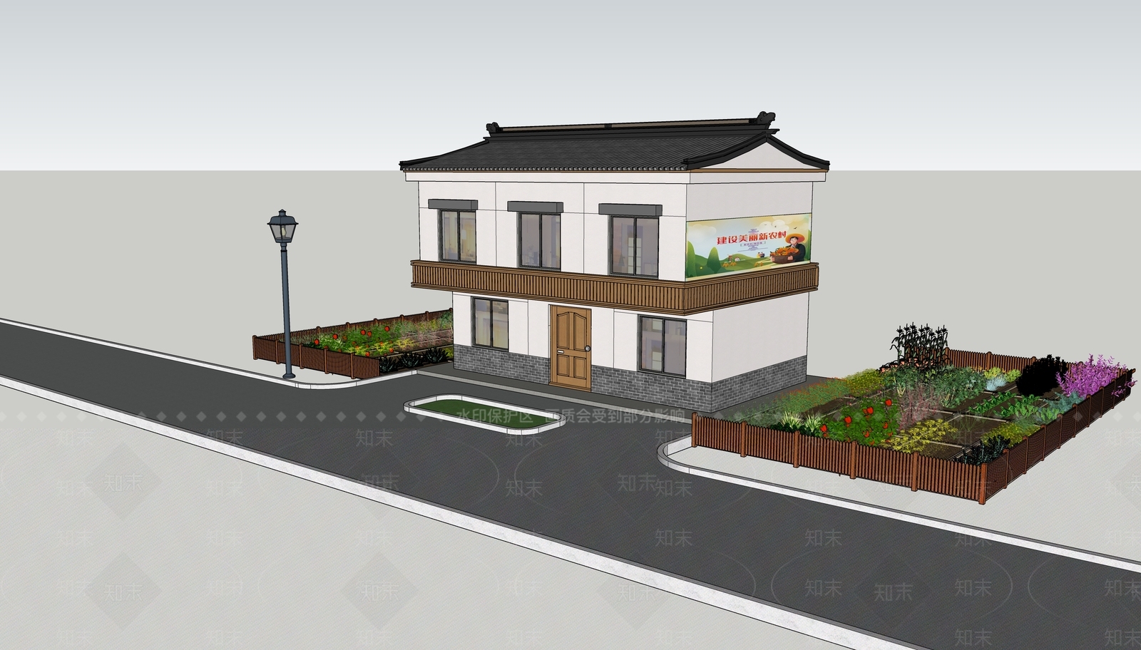 新中式乡村民房SU模型下载【ID:1115073604】