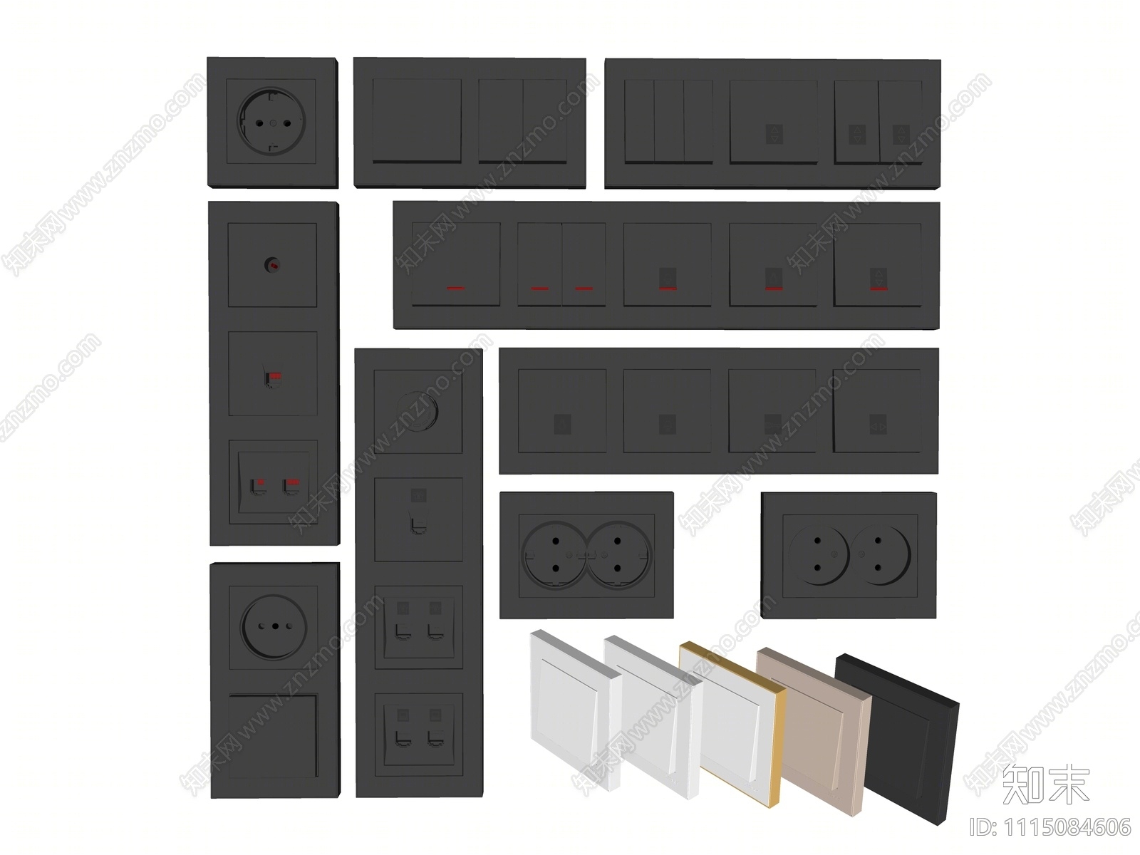 现代开关插座组合SU模型下载【ID:1115084606】