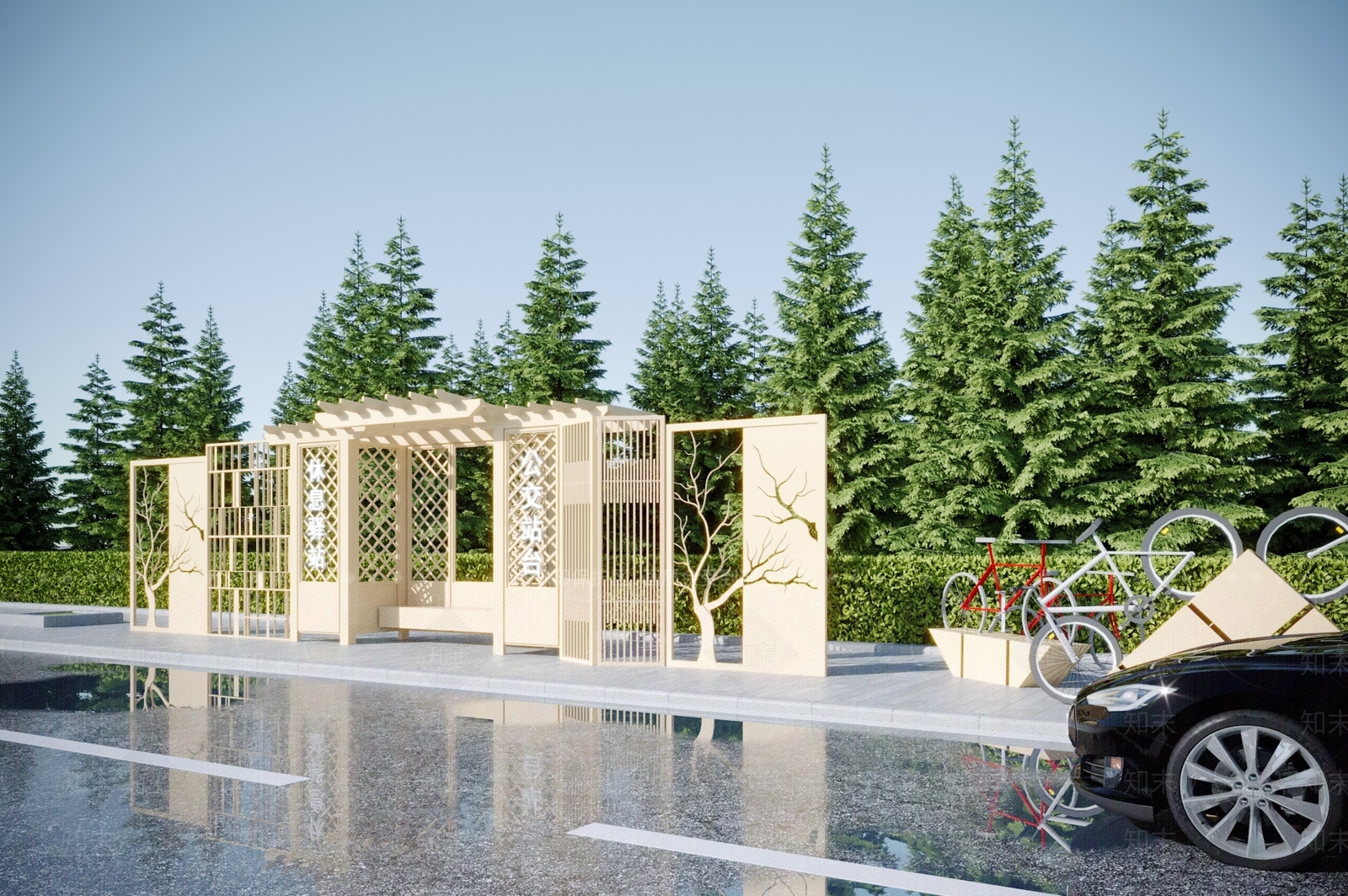 现代公交站台3D模型下载【ID:1115083685】