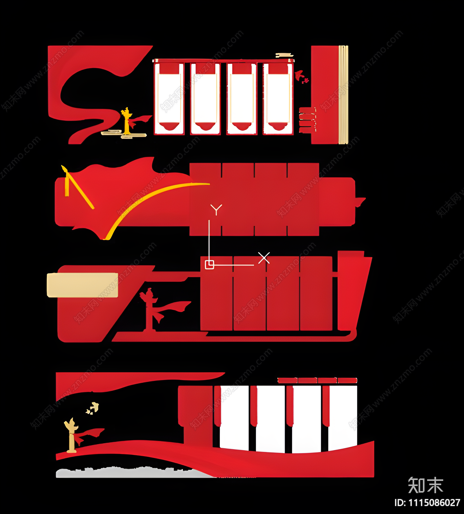 红色简约党建文化墙边框CAD施工图下载【ID:1115086027】