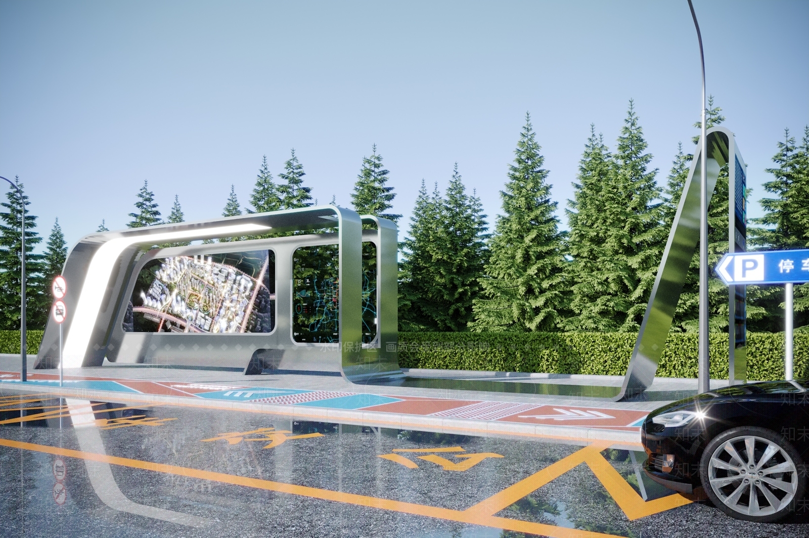 现代公交站台3D模型下载【ID:1115089626】