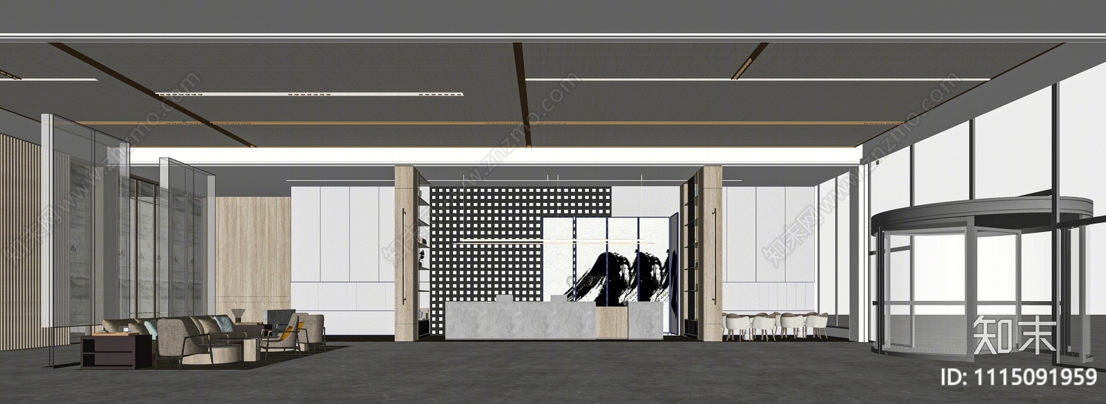现代酒店大堂SU模型下载【ID:1115091959】_知末su模型网