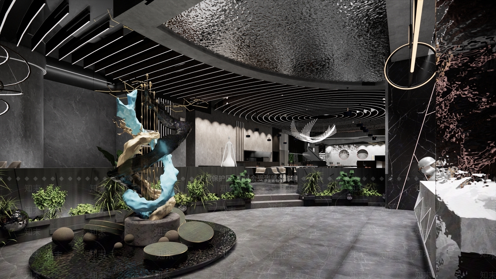 现代暗黑风格星空主题西餐厅SU模型下载【ID:1115808932】