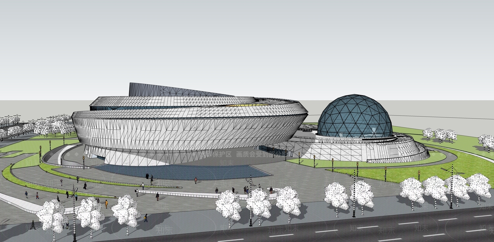 现代展览馆建筑SU模型下载【ID:1115098912】_知末su模型网