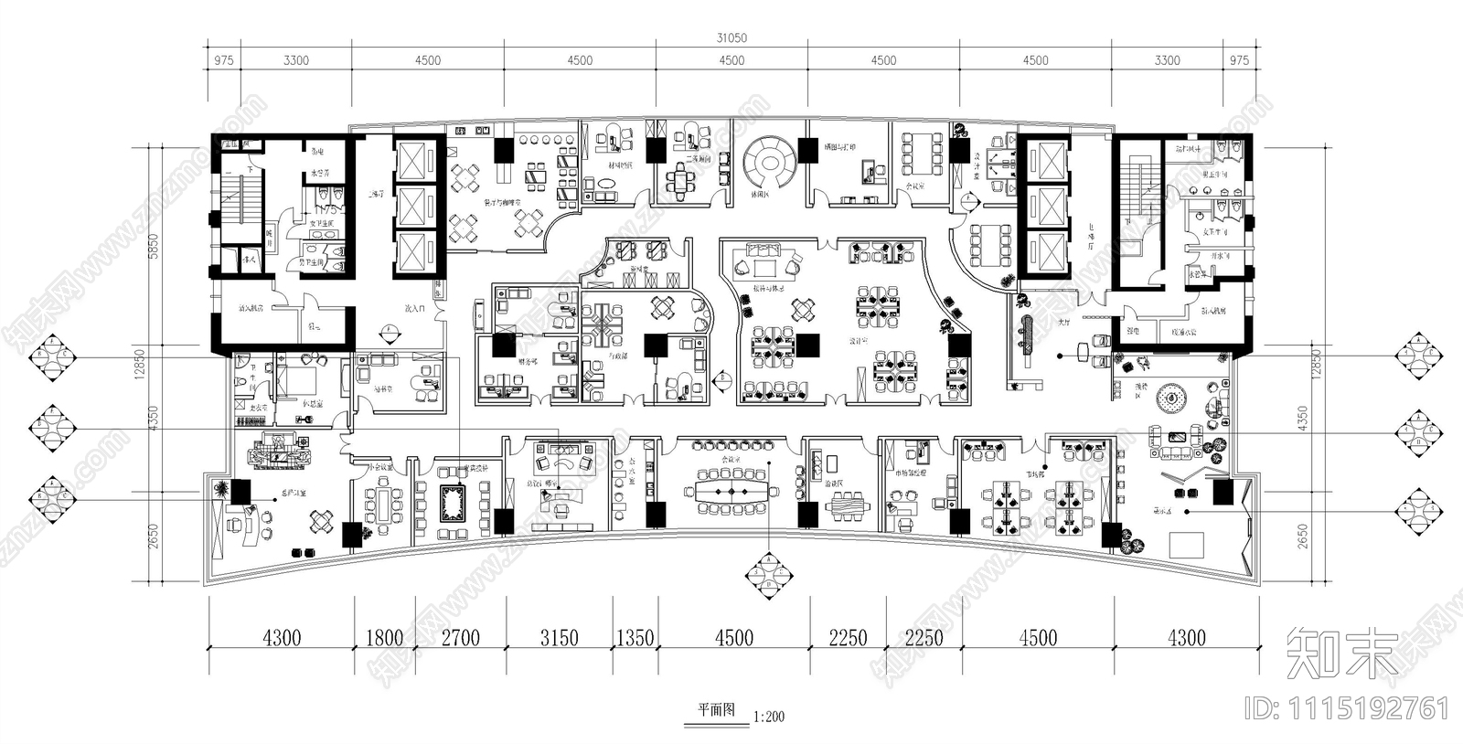 现代办公空间设计施工图cad施工图下载【ID:1115192761】