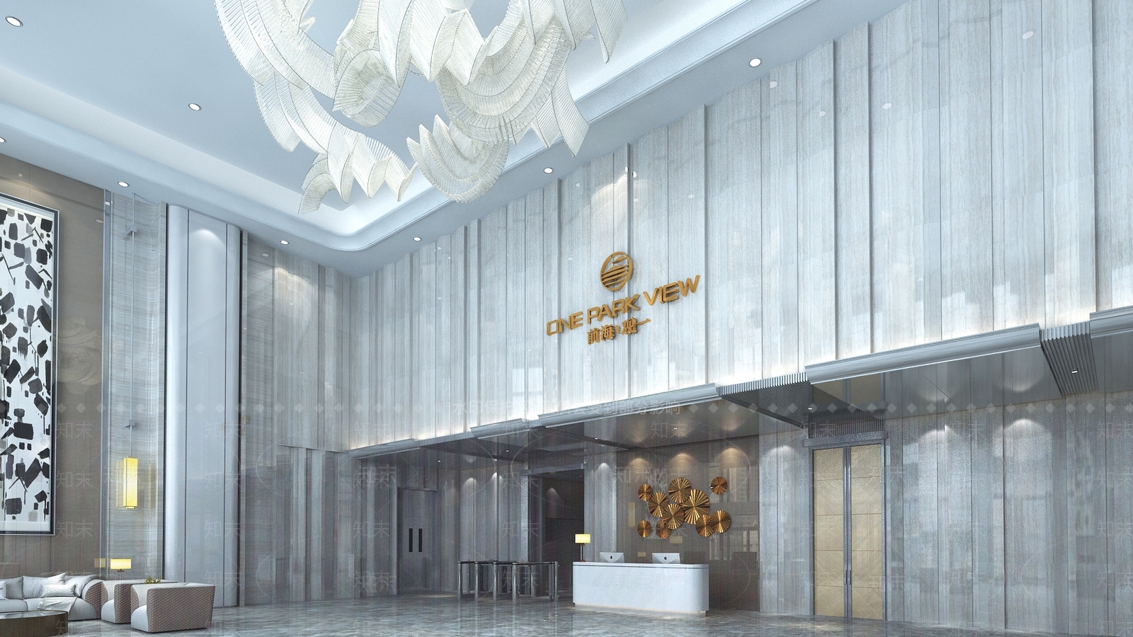 现代写字楼大堂3D模型下载【ID:1115117363】