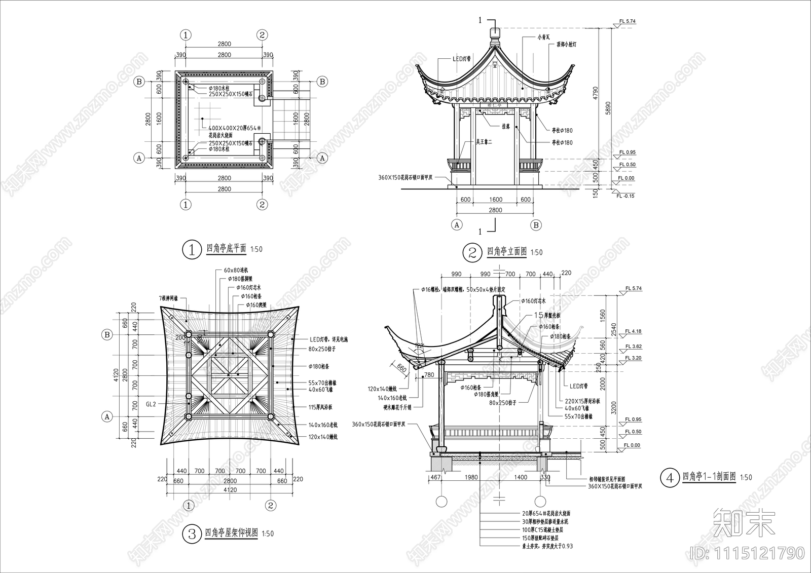景亭详图cad施工图下载【ID:1115121790】