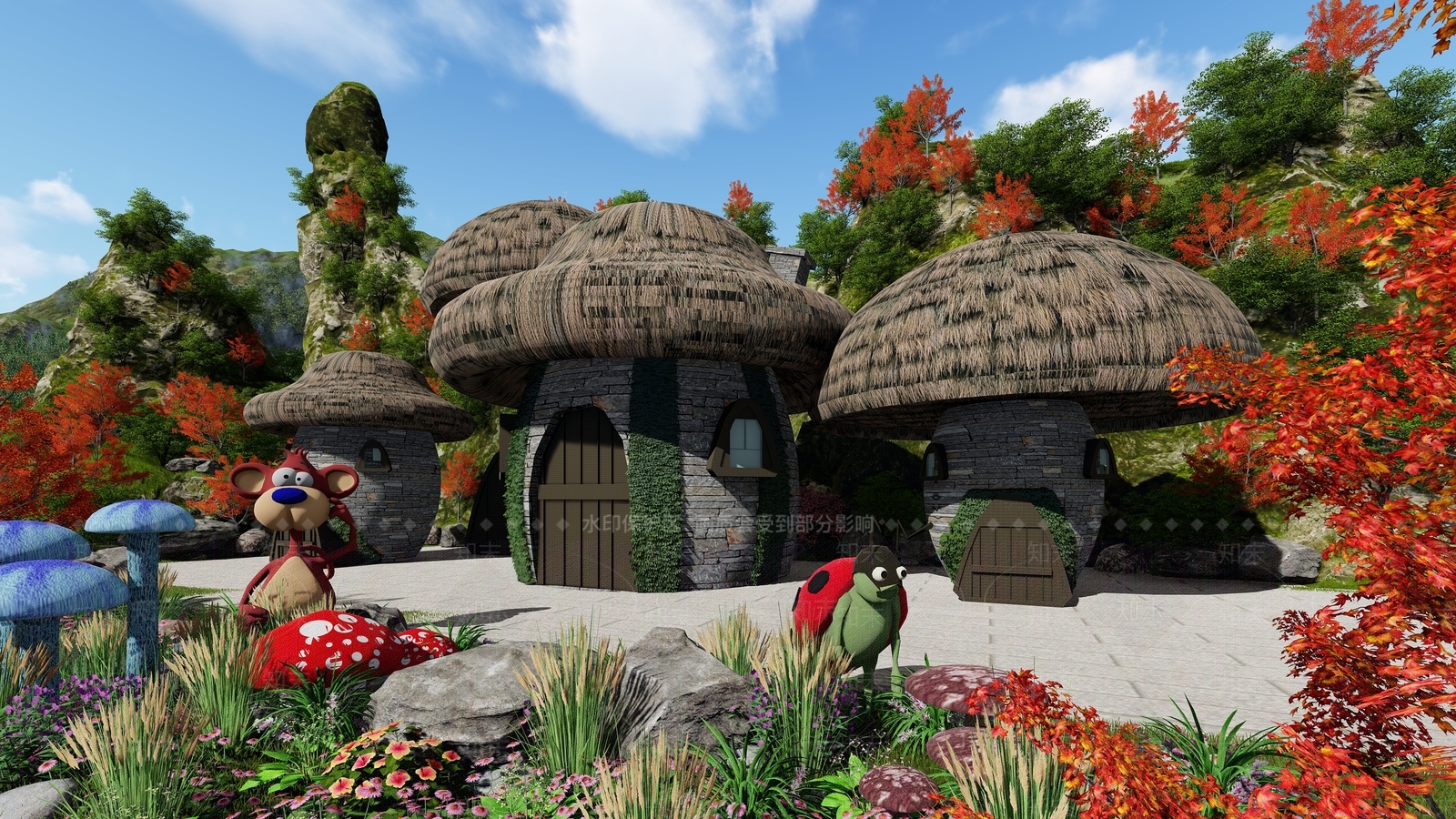 现代蘑菇屋雕塑小品SU模型下载【ID:1115139108】