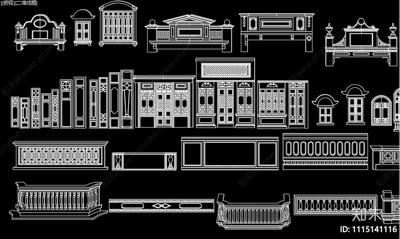 民国风格门窗建筑构件CAD施工图下载【ID:1115141116】