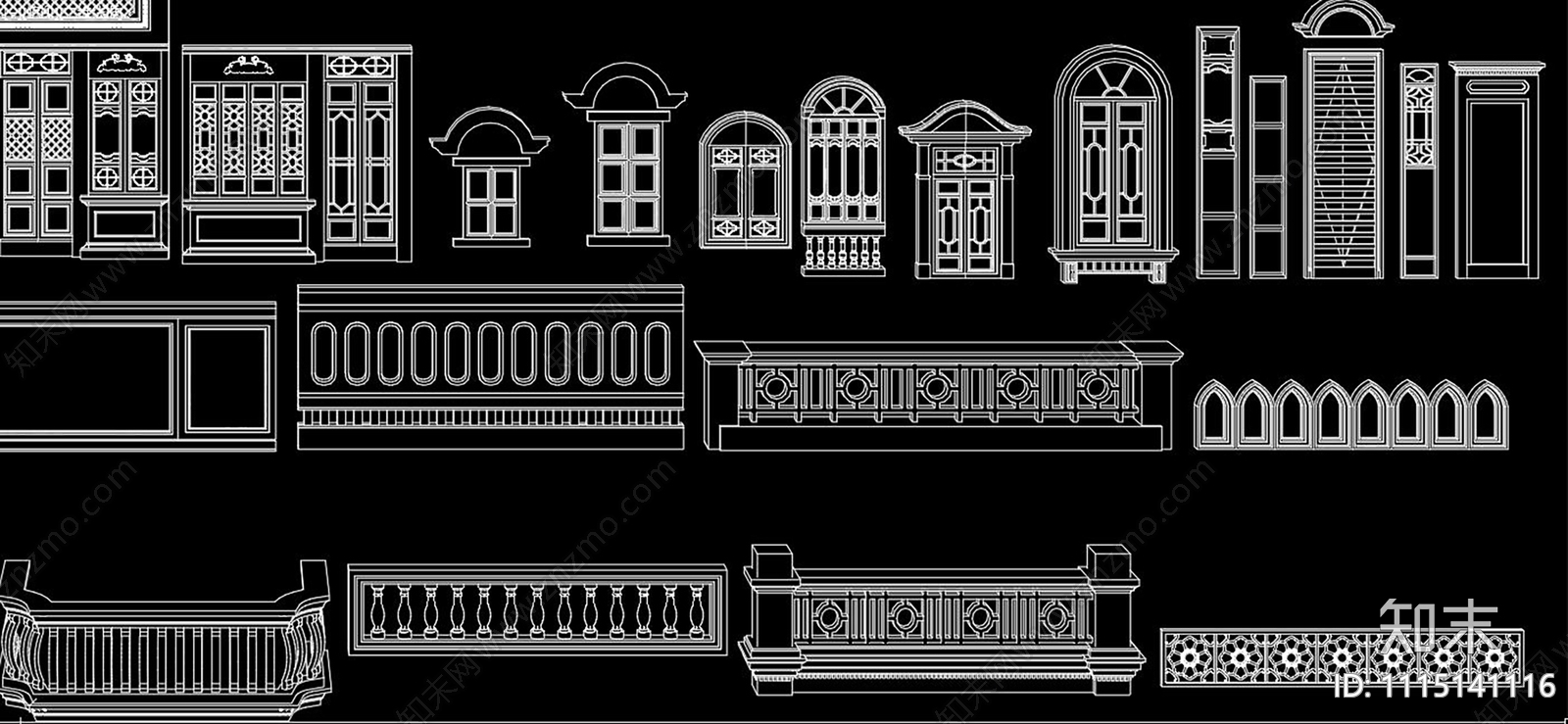 民国风格门窗建筑构件CAD施工图下载【ID:1115141116】