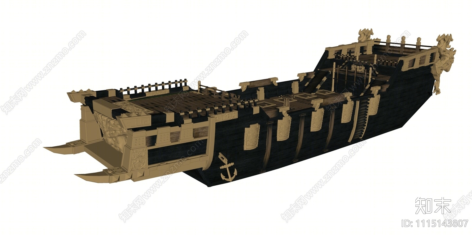 中式古战船SU模型下载【ID:1115143807】