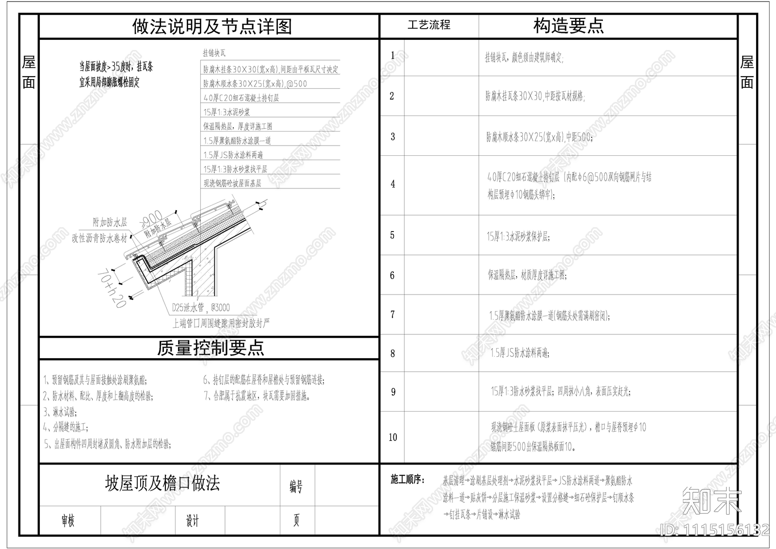 建筑坡屋面防水节点做法施工图下载【ID:1115156132】