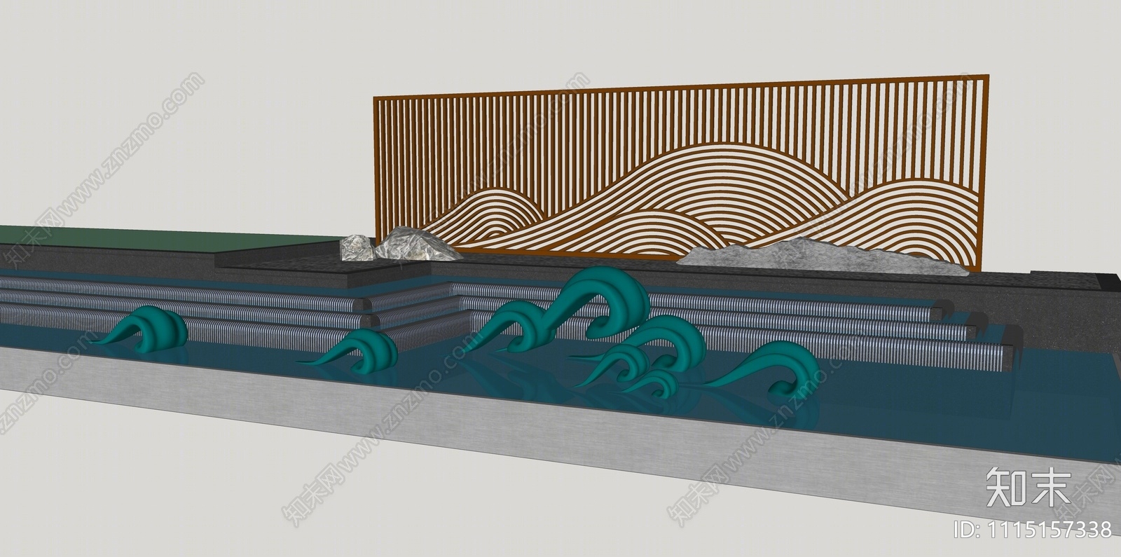 新中式水景SU模型下载【ID:1115157338】