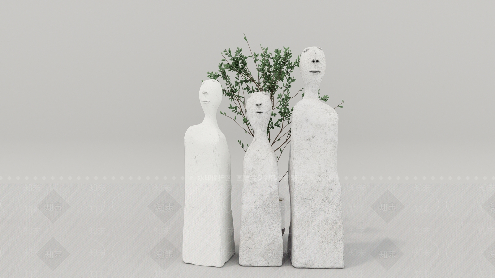 现代抽象人物石头雕塑SU模型下载【ID:1115158209】