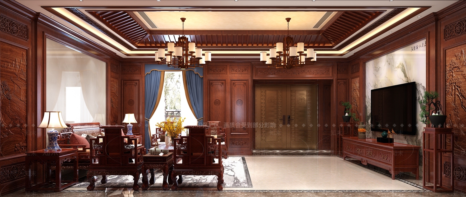 中式家居客厅3D模型下载【ID:1222187737】