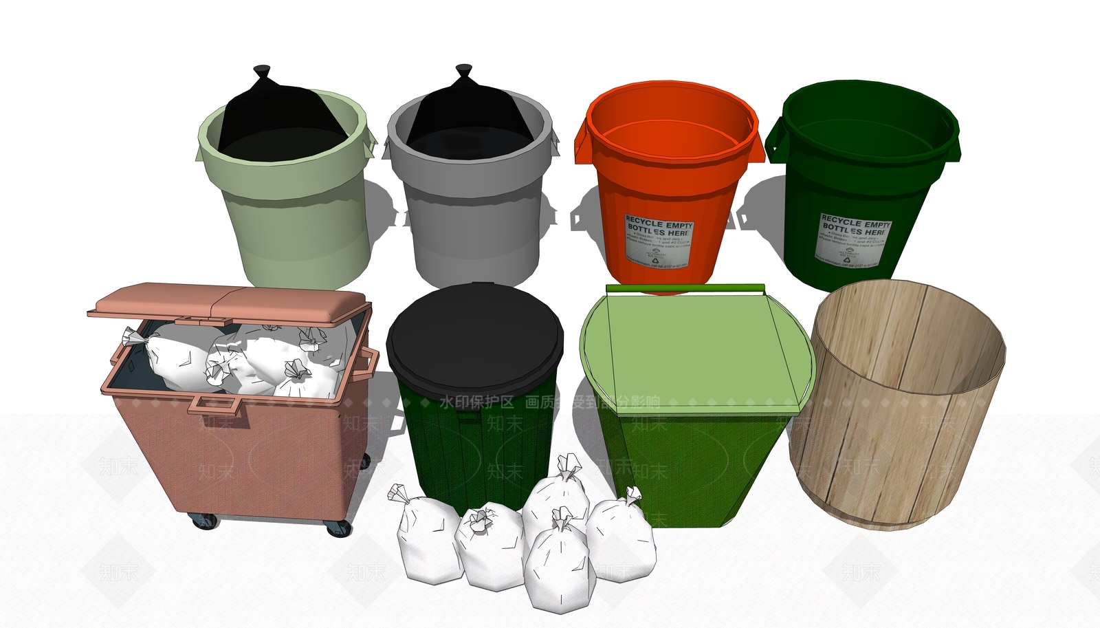 现代户外公共垃圾桶SU模型下载【ID:1115175758】