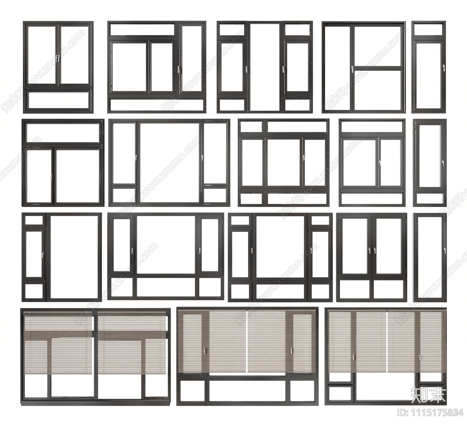 现代窗户组合SU模型下载【ID:1115175834】