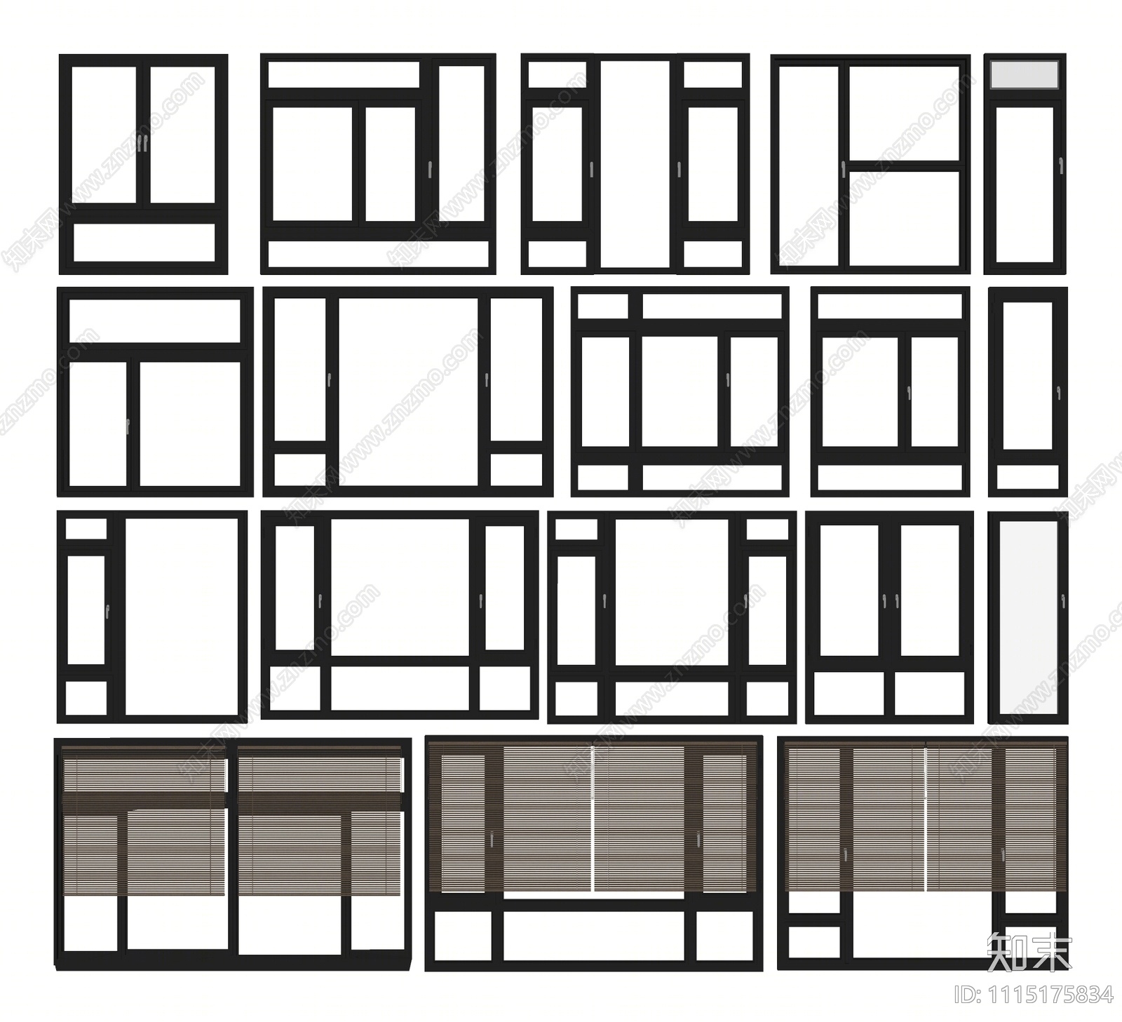 现代窗户组合SU模型下载【ID:1115175834】