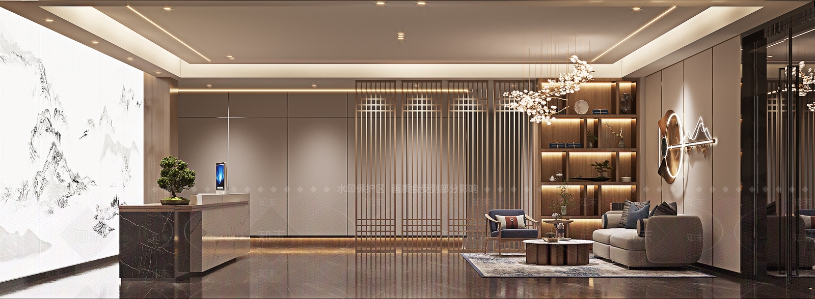 新中式足浴前台3D模型下载【ID:1115201153】