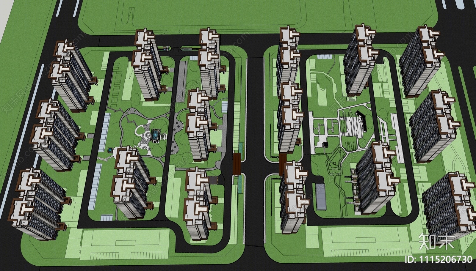 现代小区建筑SU模型下载【ID:1115206730】