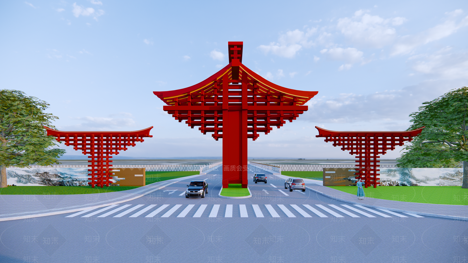 新中式斗拱入口大门SU模型下载【ID:1115207385】