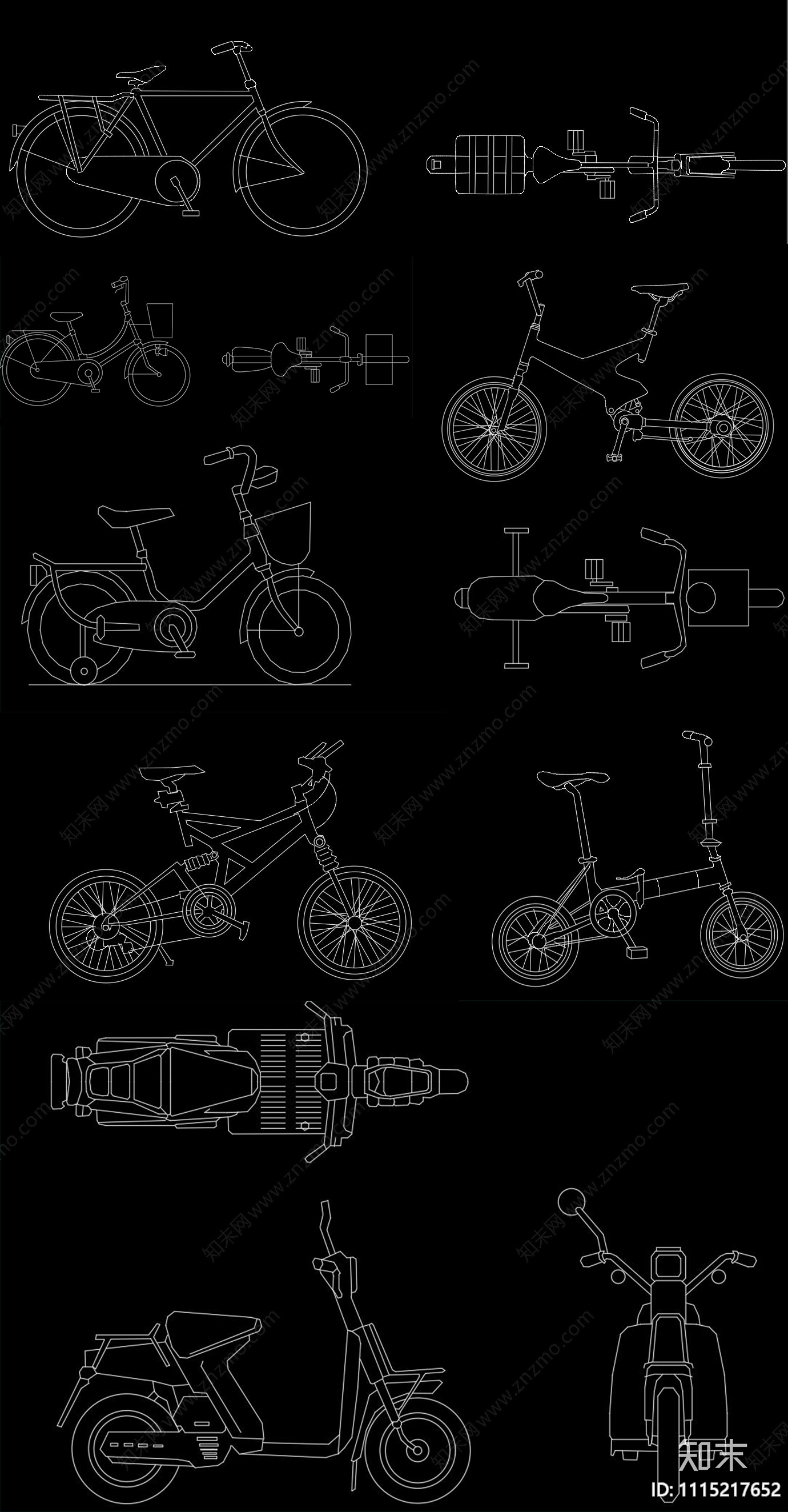 电动车自行车CAD施工图下载【ID:1115217652】