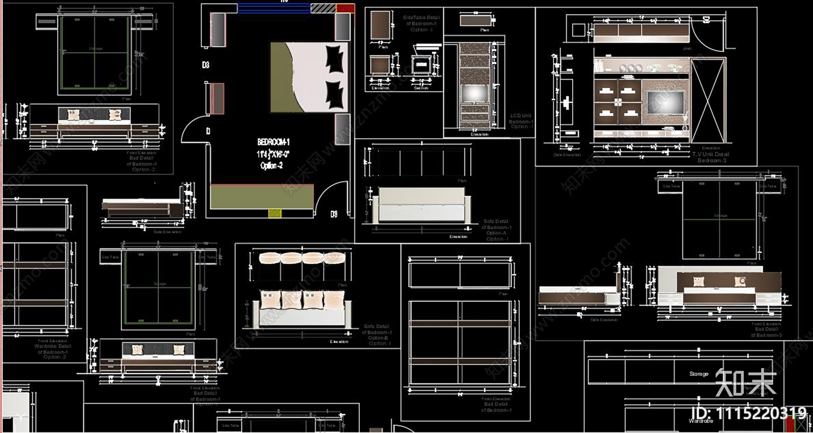 卧室家具CAD施工图下载【ID:1115220319】