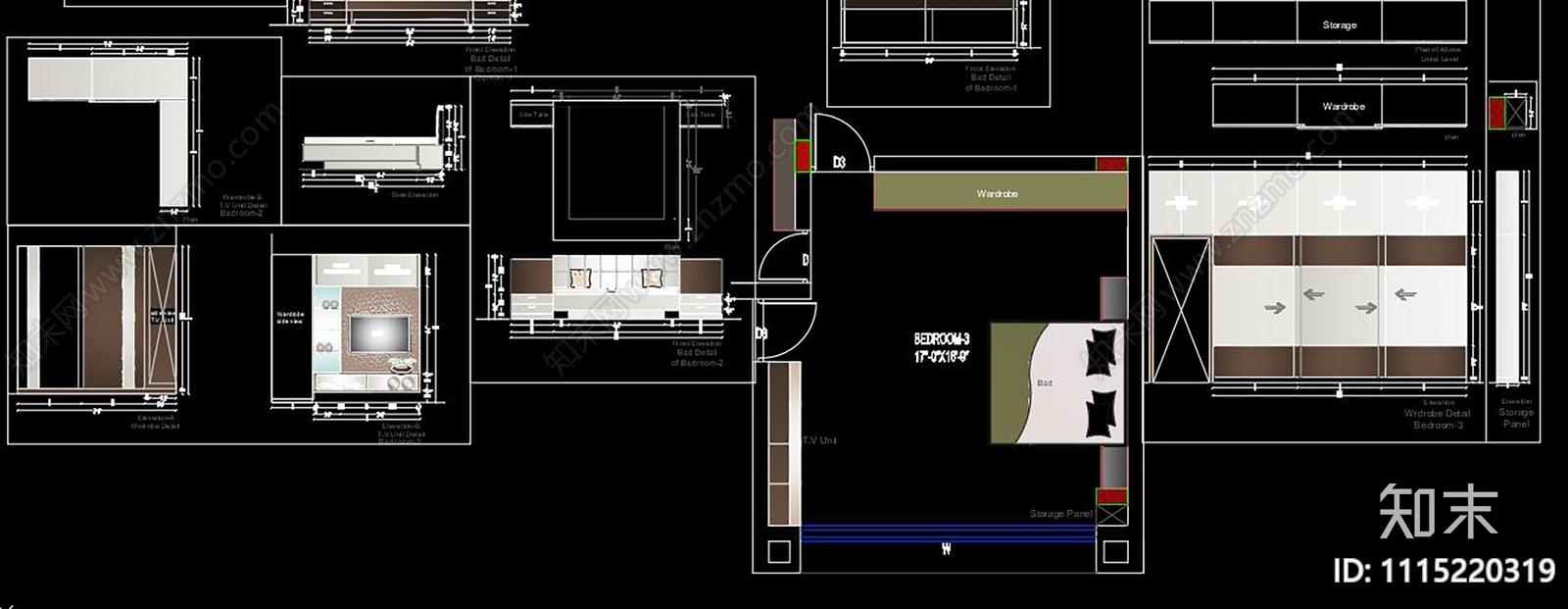 卧室家具CAD施工图下载【ID:1115220319】