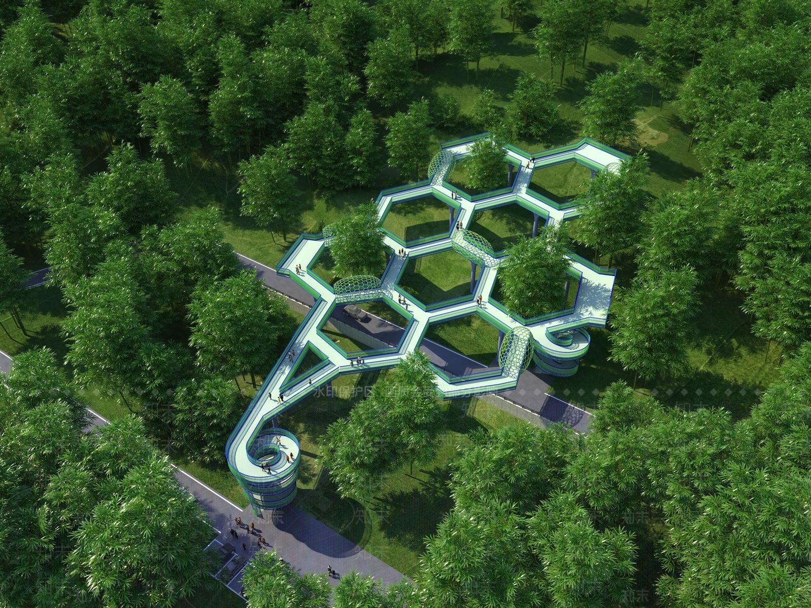 现代六边形景观长桥3D模型下载【ID:1115226361】