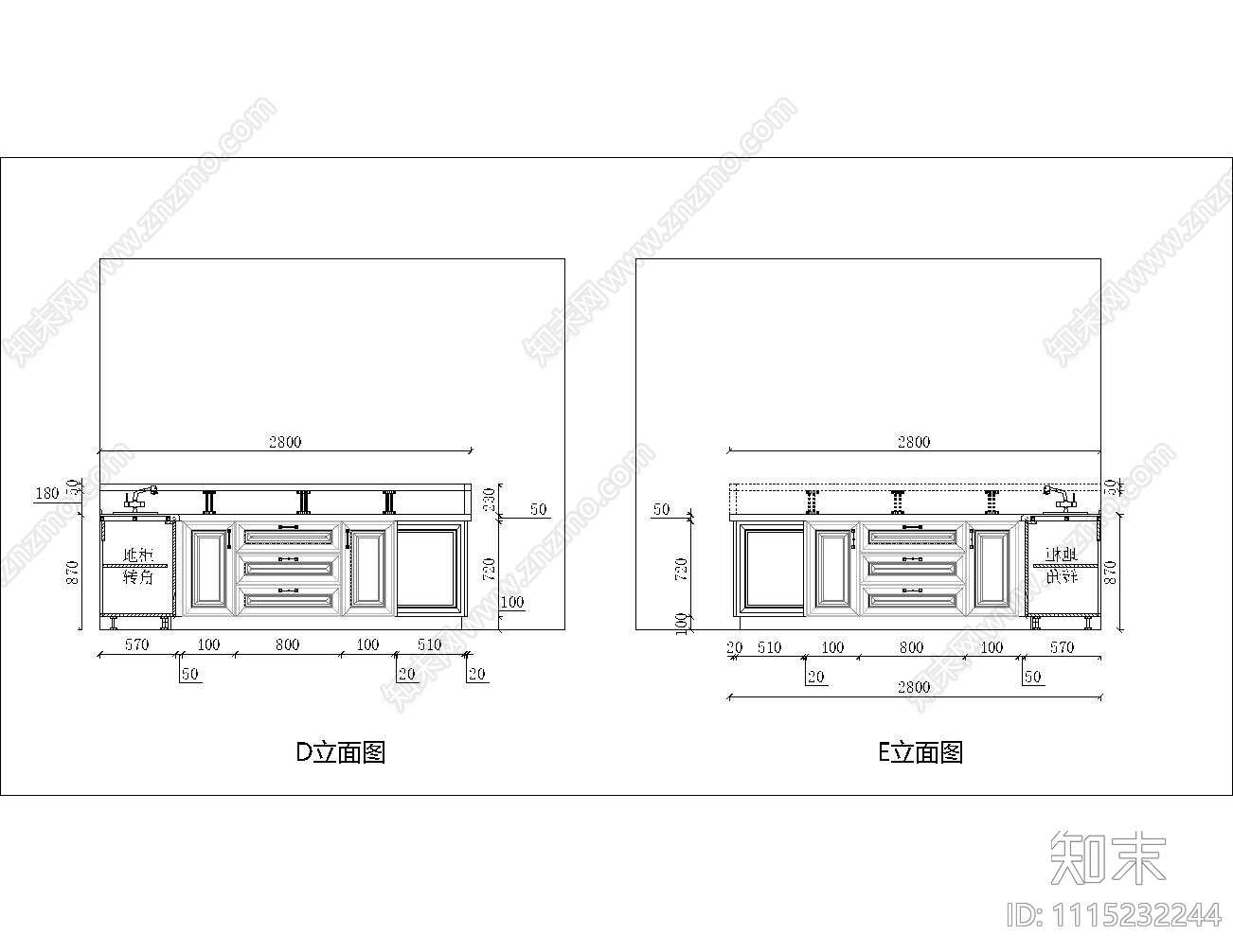 厨房立面施工图cad施工图下载【ID:1115232244】