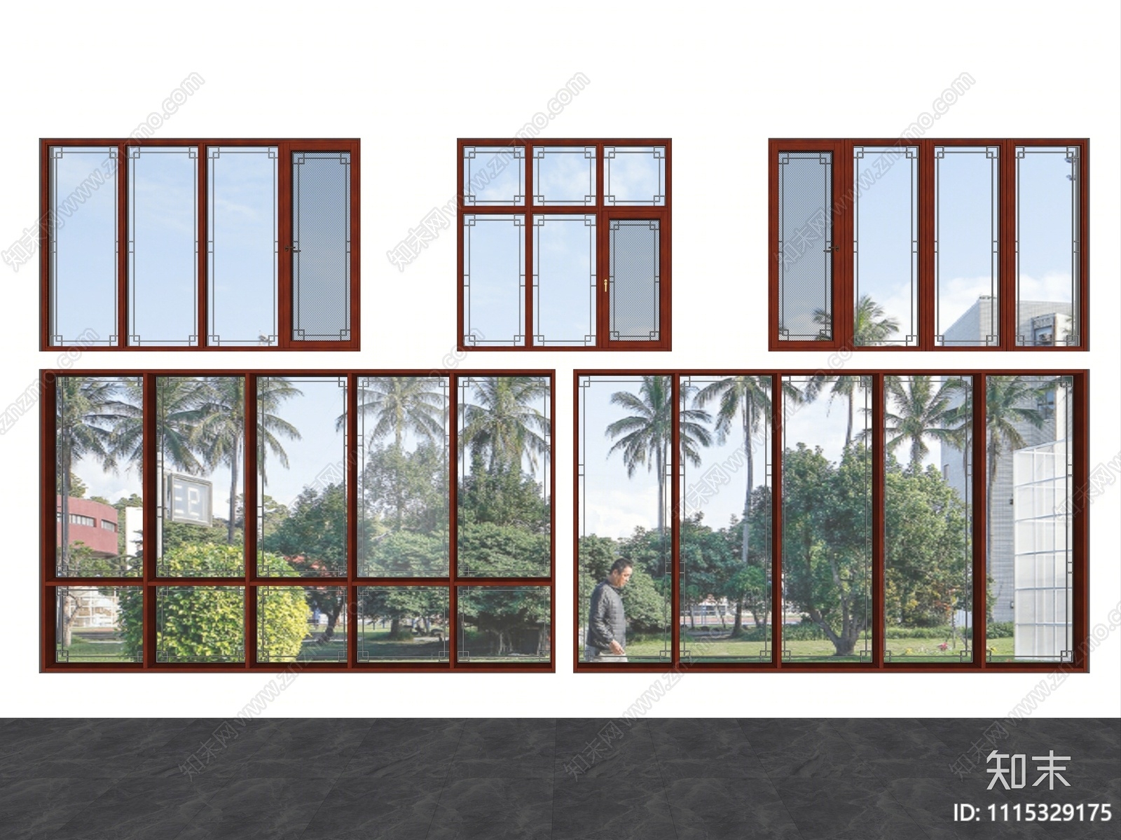 新中式铝木格条窗户组合SU模型下载【ID:1115329175】