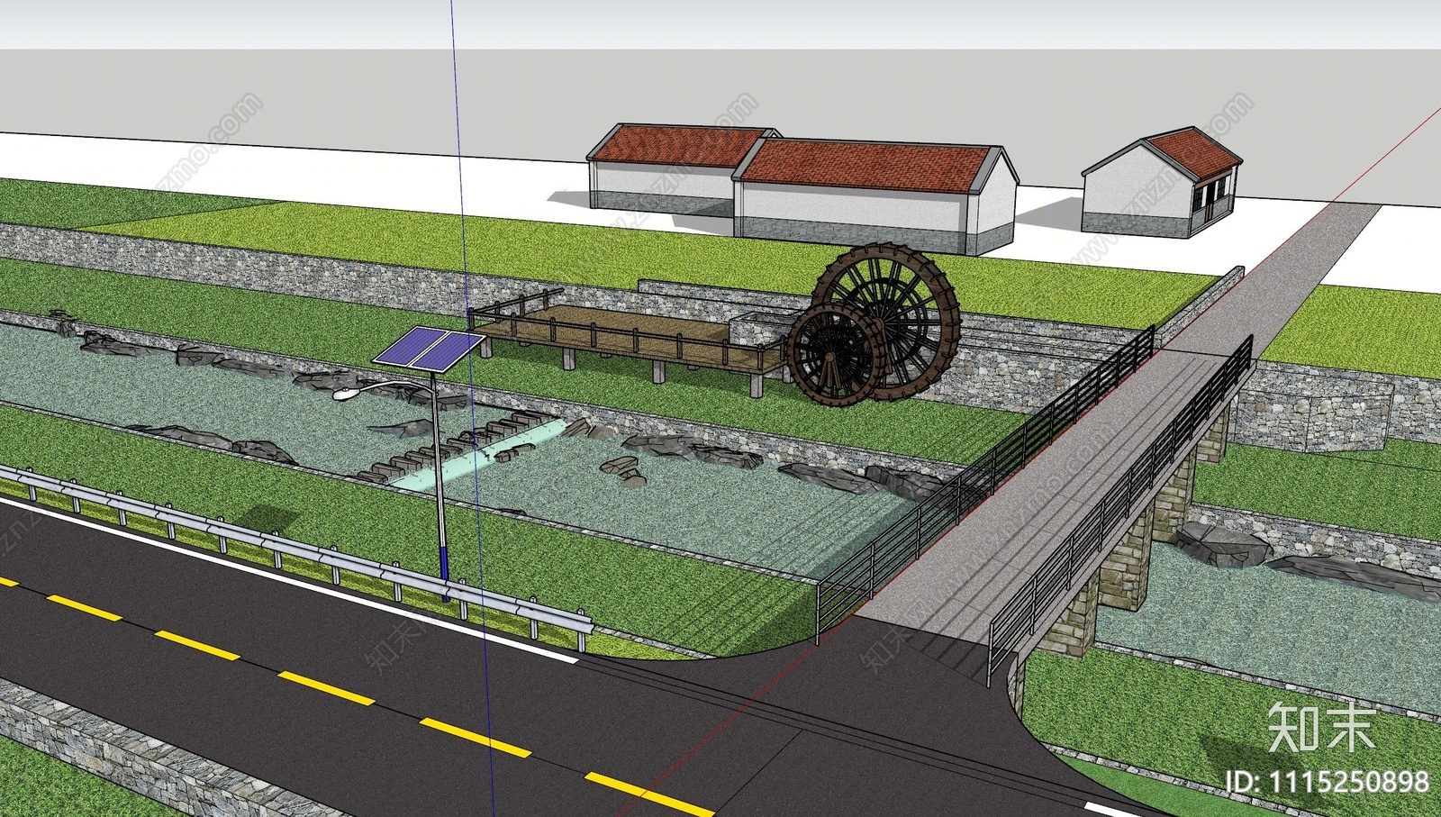 新中式美丽乡村河道景观SU模型下载【ID:1115250898】