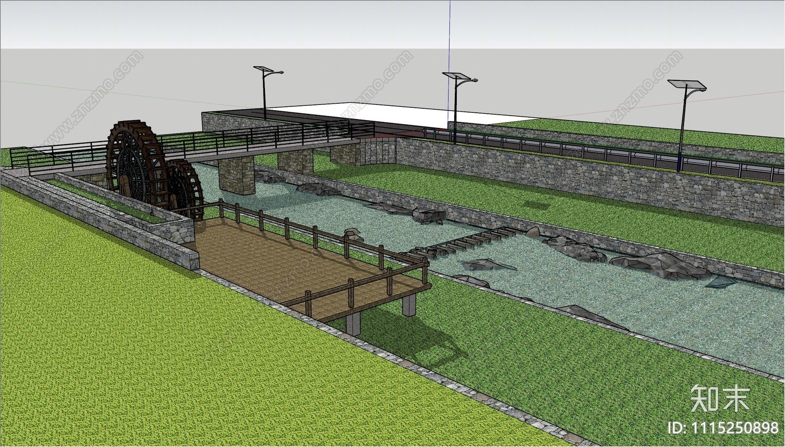 新中式美丽乡村河道景观SU模型下载【ID:1115250898】