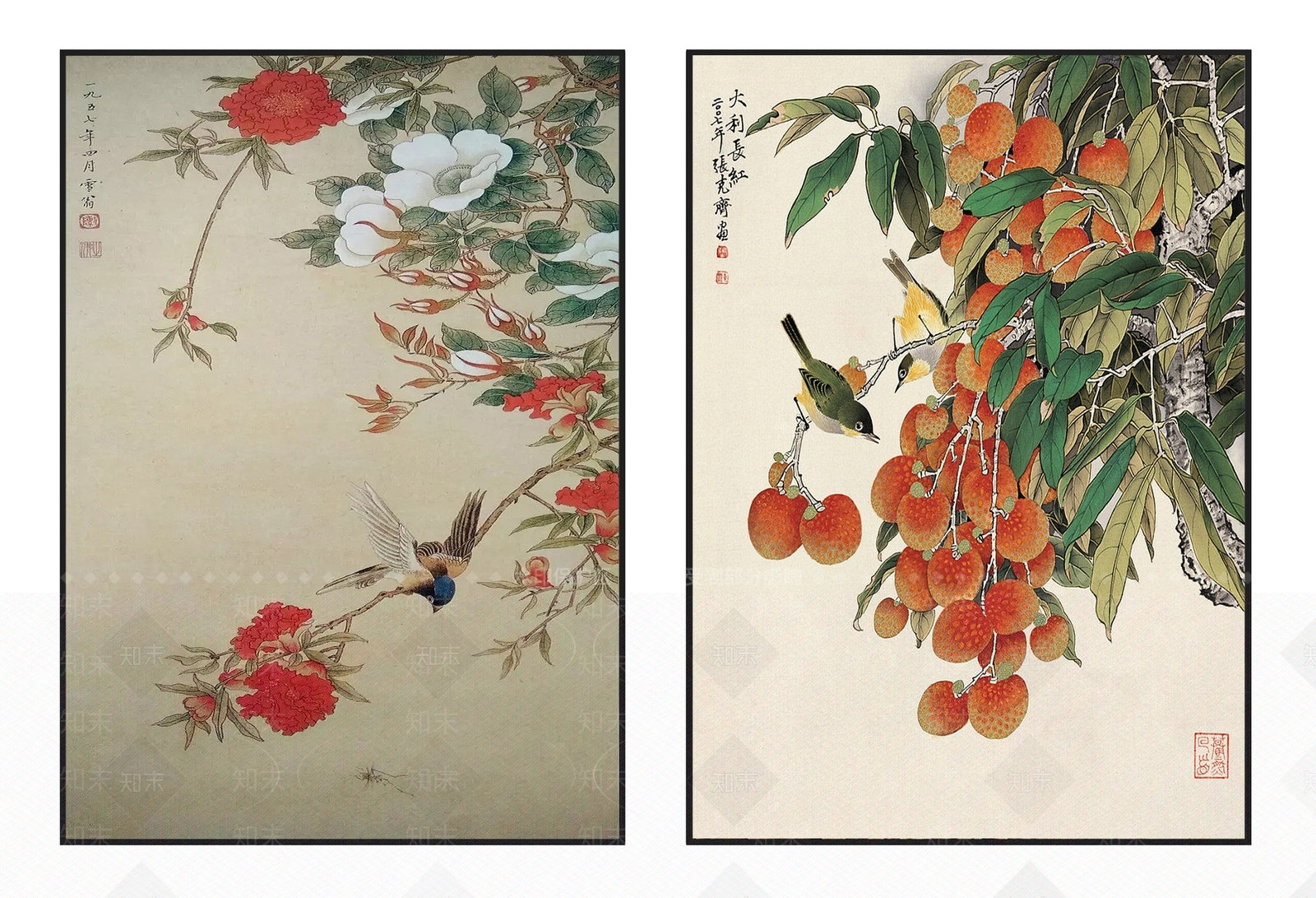 中式雅致禅意花鸟荔枝图案挂画组合3D模型下载【ID:1115261429】