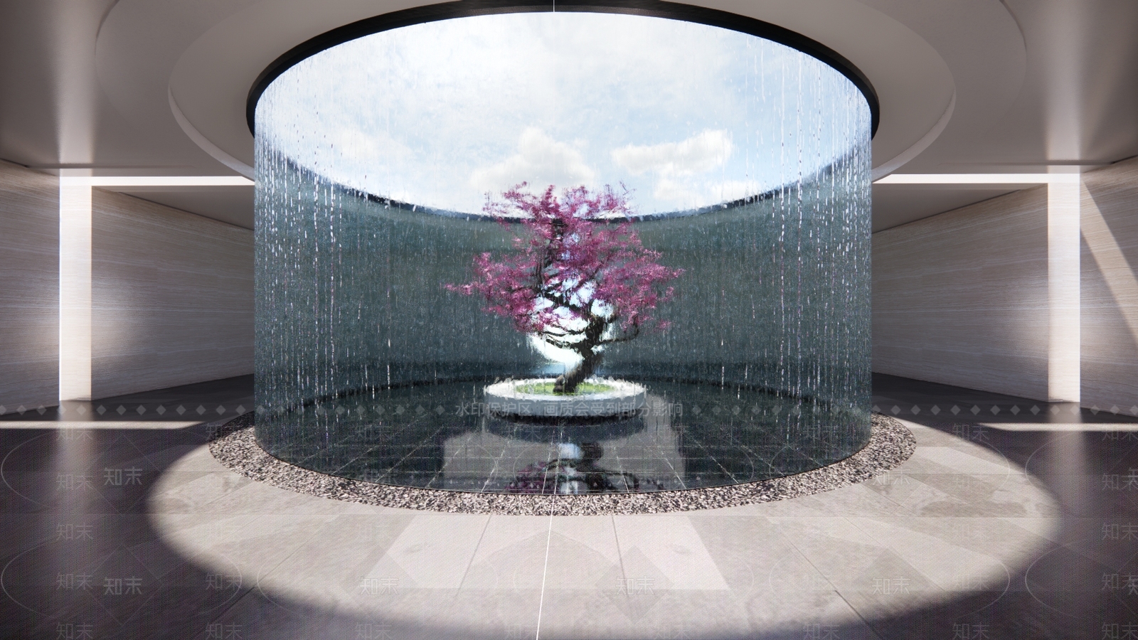 现代中庭瀑布景观SU模型下载【ID:1115265036】