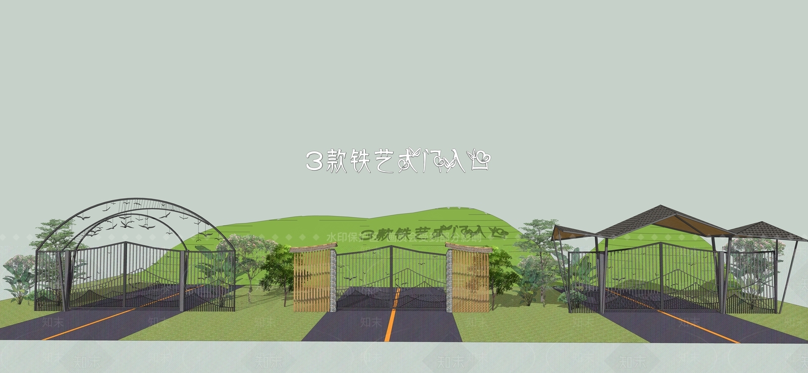 现代铁艺入口大门SU模型下载【ID:1115267716】