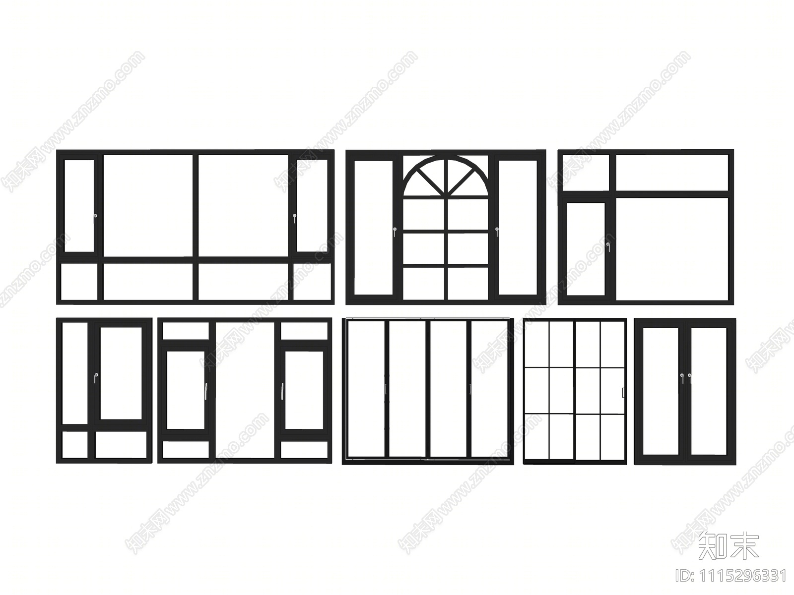 现代铝合金窗户组合SU模型下载【ID:1115296331】