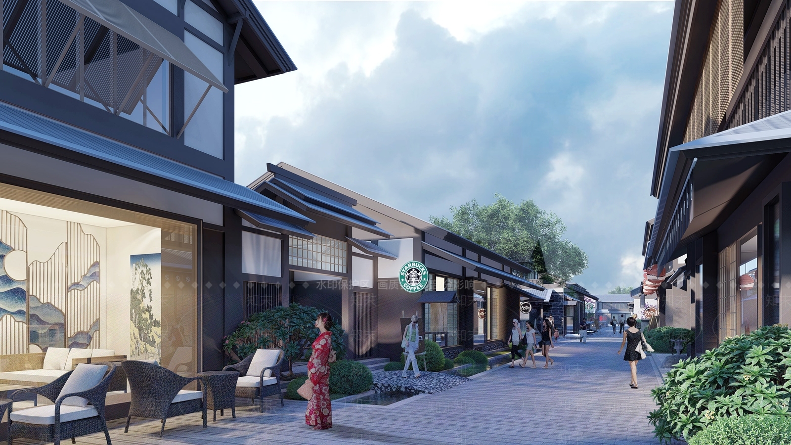 新中式商业街SU模型下载【ID:1115467617】