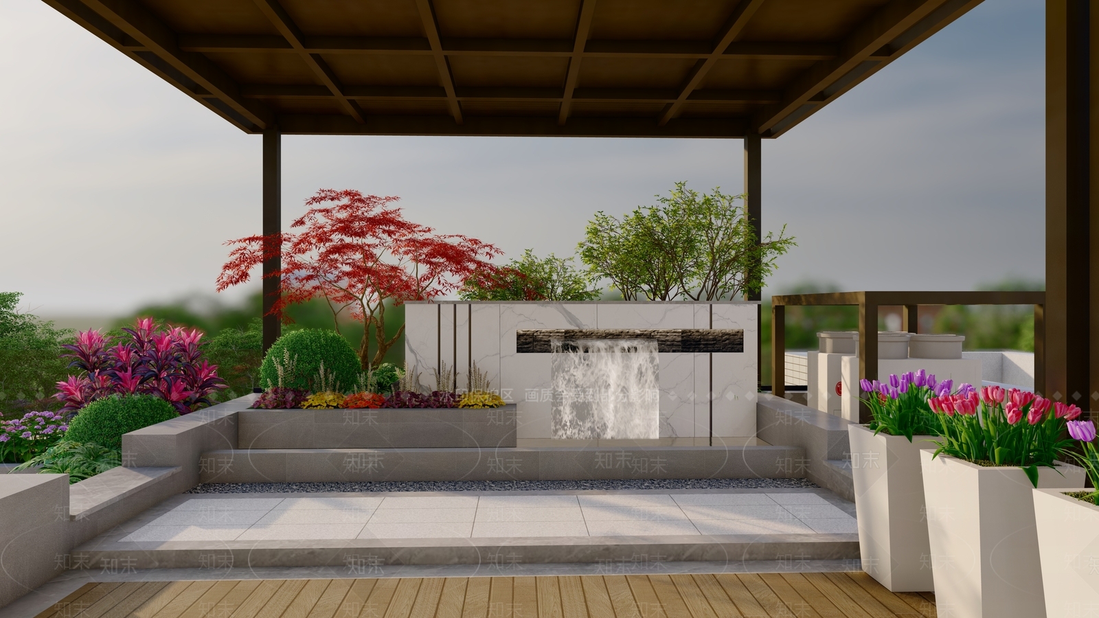 现代花园庭院景观SU模型下载【ID:1115348475】
