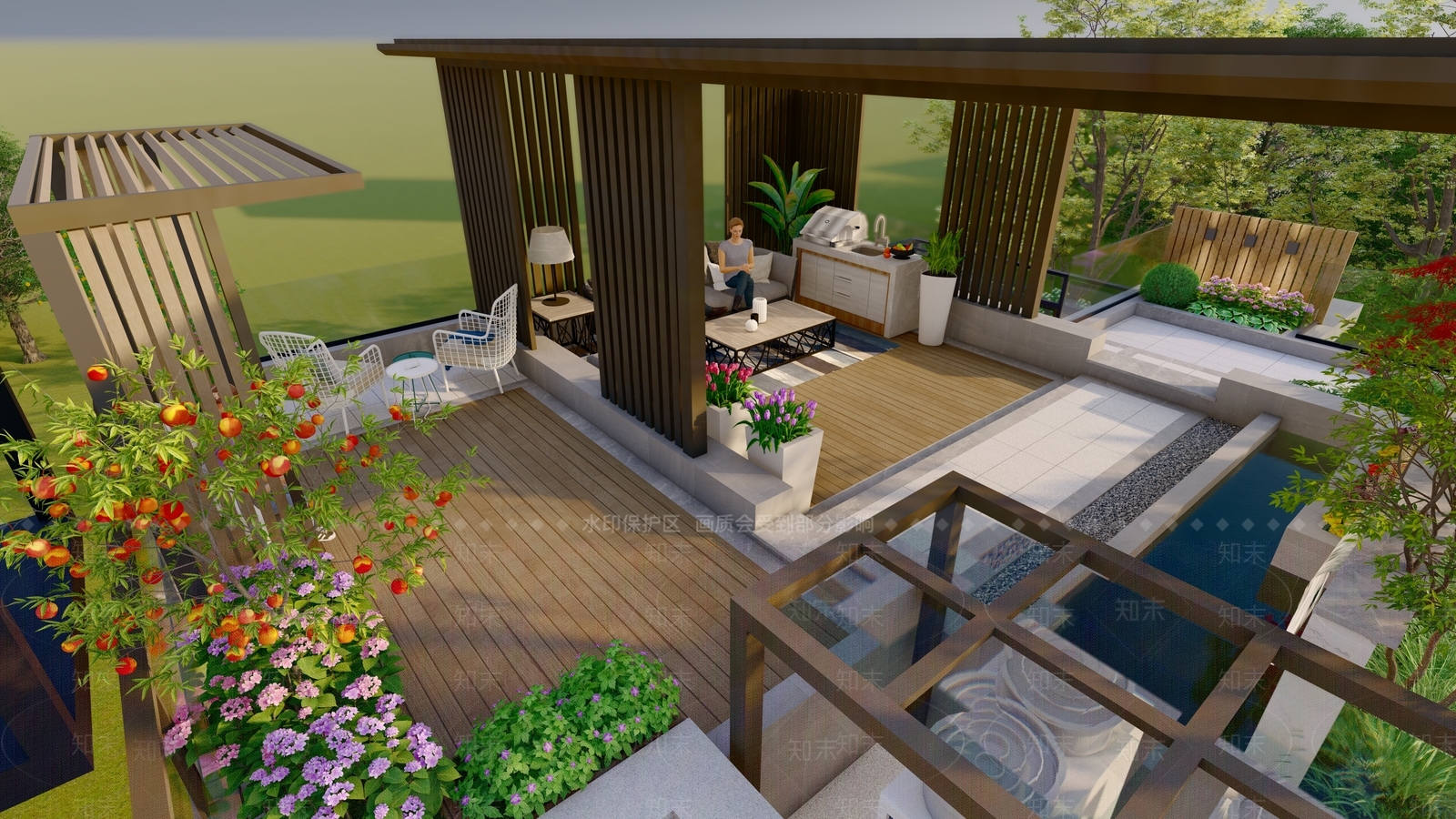 现代花园庭院景观SU模型下载【ID:1115348475】