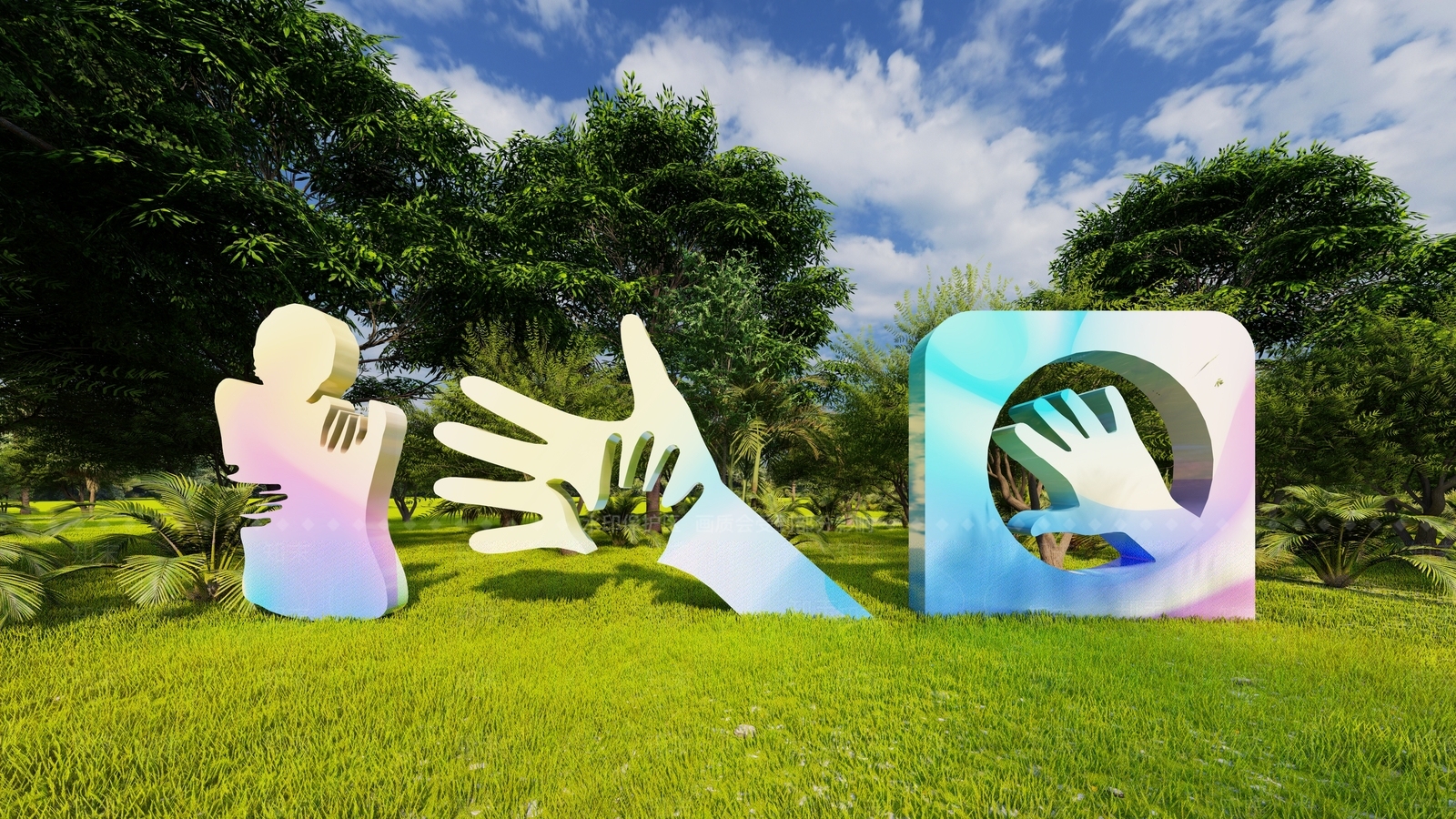 现代手掌抽象雕塑小品SU模型下载【ID:1115297206】