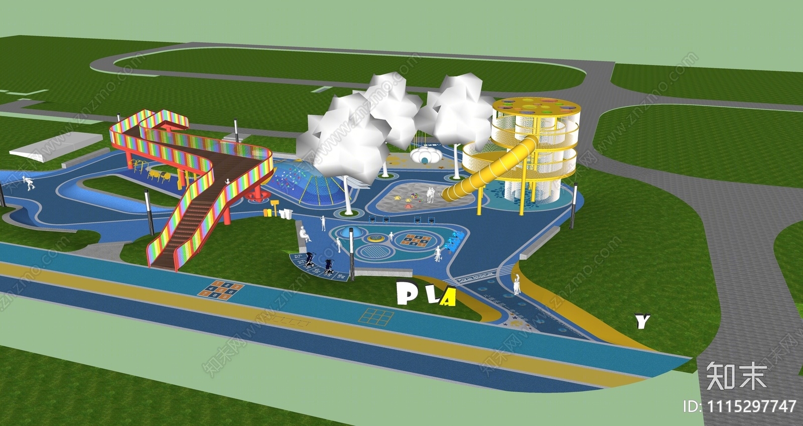 现代风格彩虹桥儿童乐园SU模型下载【ID:1115297747】