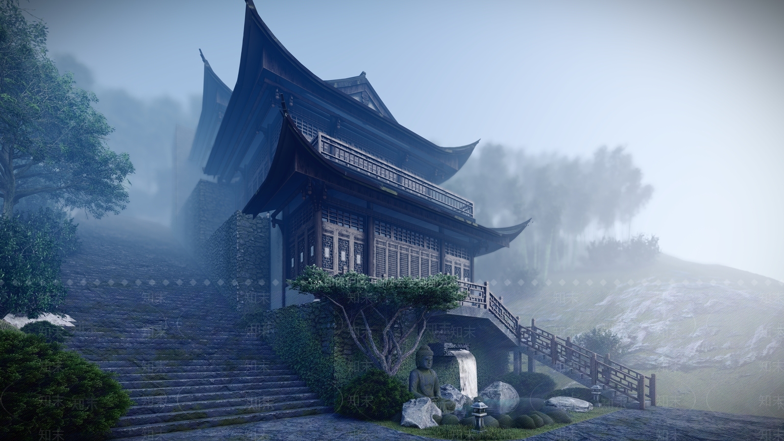 中式古建筑SU模型下载【ID:1115303045】